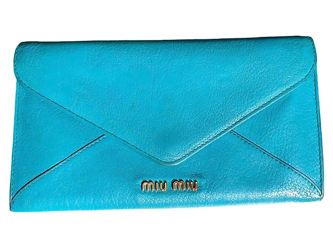 Miu Miu Turquoise Blue Grained Leather Envelope Wallet