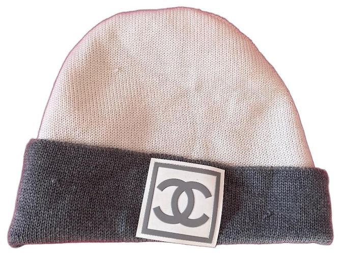Berretto Chanel bicolore in lana Beige Grigio