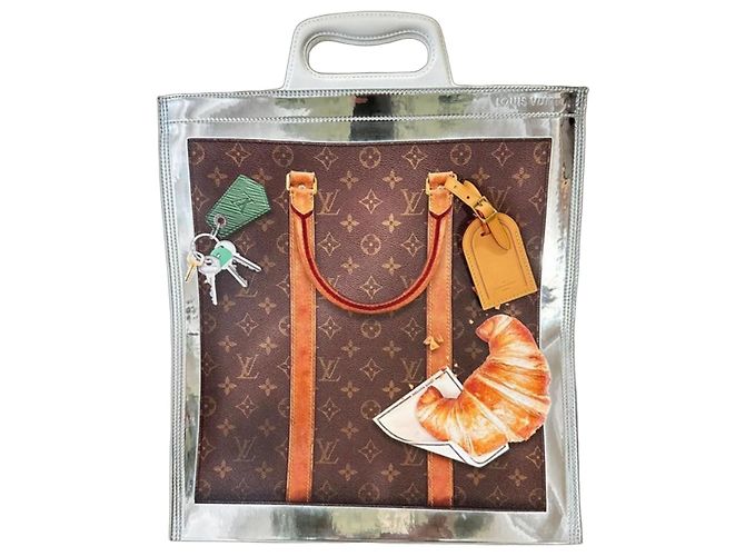 Sac cabas Louis Vuitton Monogram "Le Sac" en toile enduite et cuir Marron Argenté Blanc Monogramme