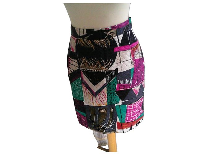 Gonna corta patchwork Louis Féraud Marrone Nero Rosa Bianco Multicolore Verde Porpora