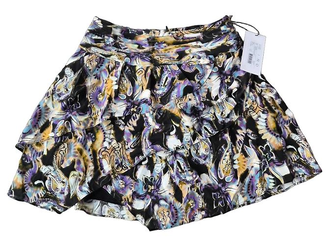 IRO Printed Ruffle Mini Skirt Black White Blue Purple Yellow