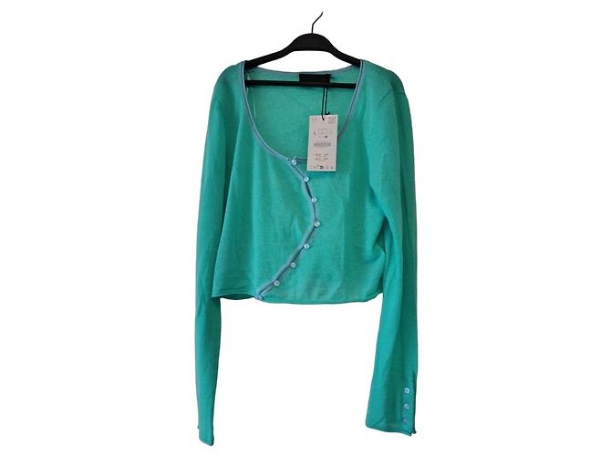 Zara Feinstrick-Cardigan mit asymmetrischem Verschluss - Größe L Grün