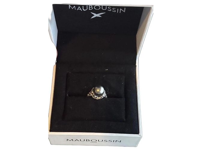 Anello Mauboussin Perla Grigia e Diamanti Bianco Grigio Silver hardware
