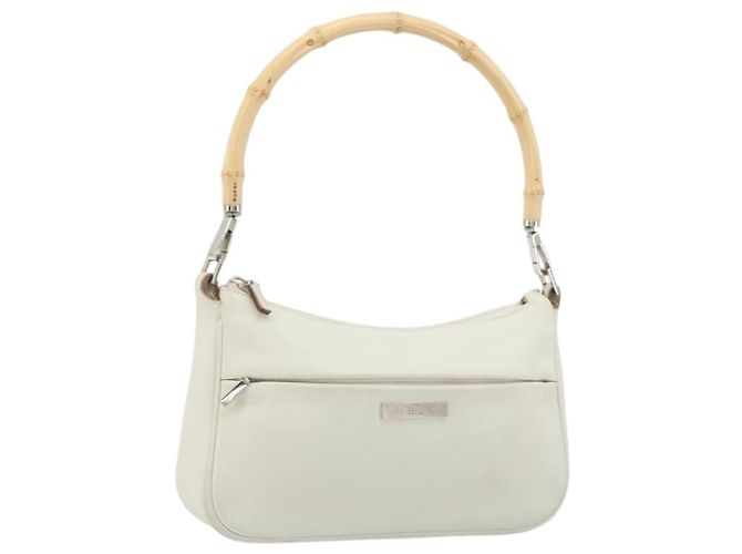 GUCCI Bamboo Shoulder Bag Leather White Silver 001 3870