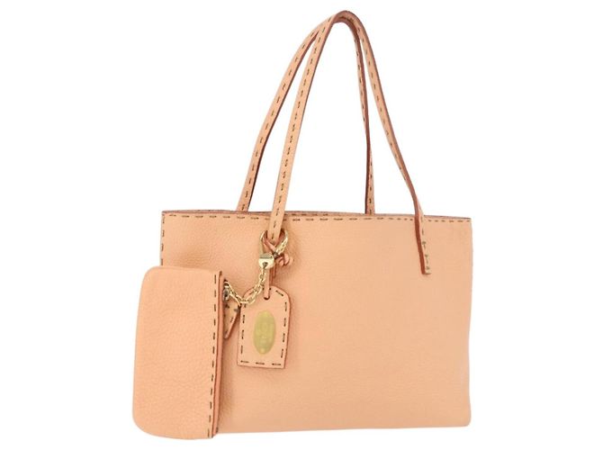 FENDI Celeria Hand Bag Leather With Pouch Orange Gold