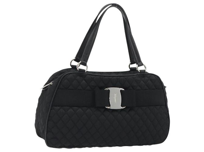 Salvatore Ferragamo Hand Bag Nylon Black Silver