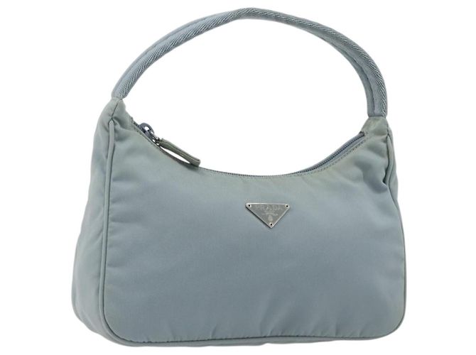 PRADA Hand Pouch Nylon Light Blue Silver