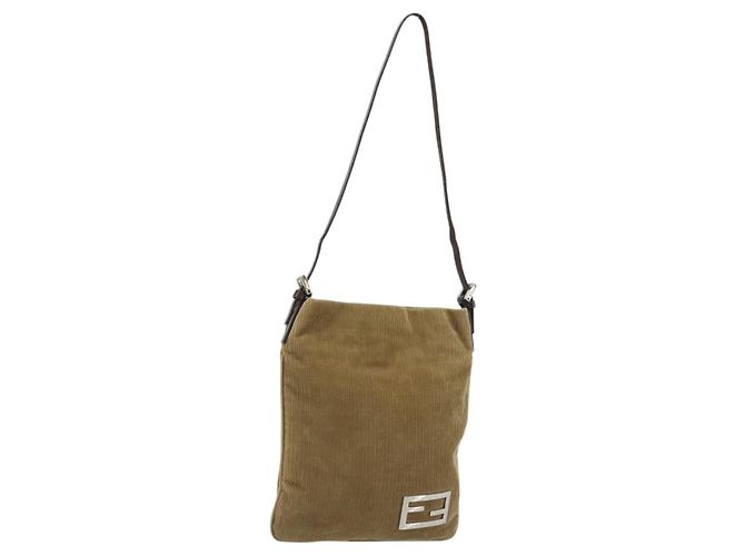 FENDI Shoulder Bag Corduroy Beige Silver