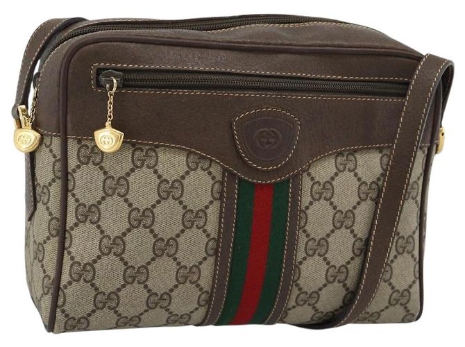GUCCI GG Supreme Web Sherry Line Bag PVC Beige Gold 00 156 0852