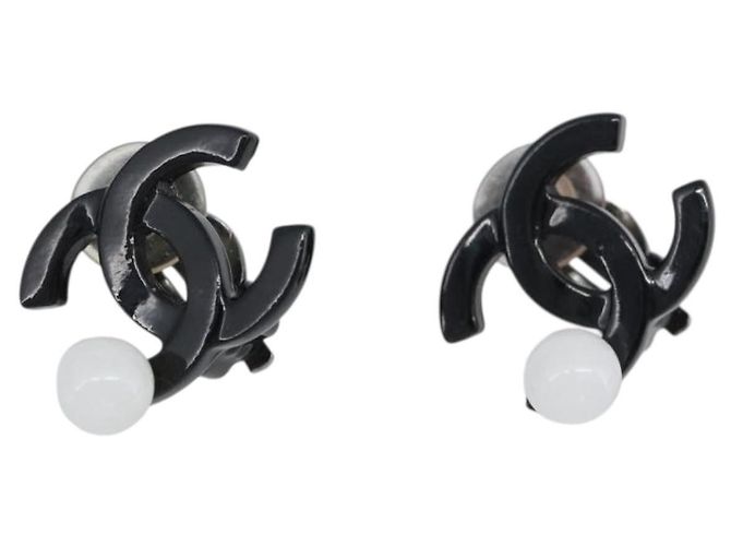 CHANEL COCO Mark Earring Metal Black CC