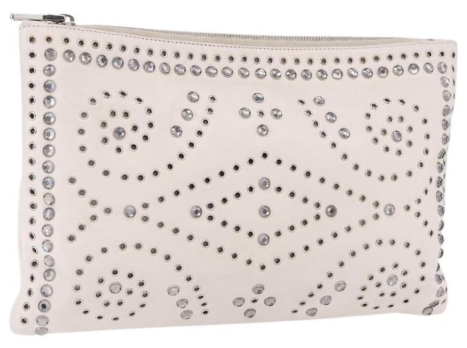 PRADA Clutch Bag Leather White Silver