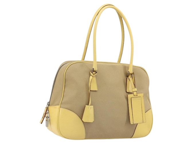PRADA Bolso de mano Canvas Beige Silver