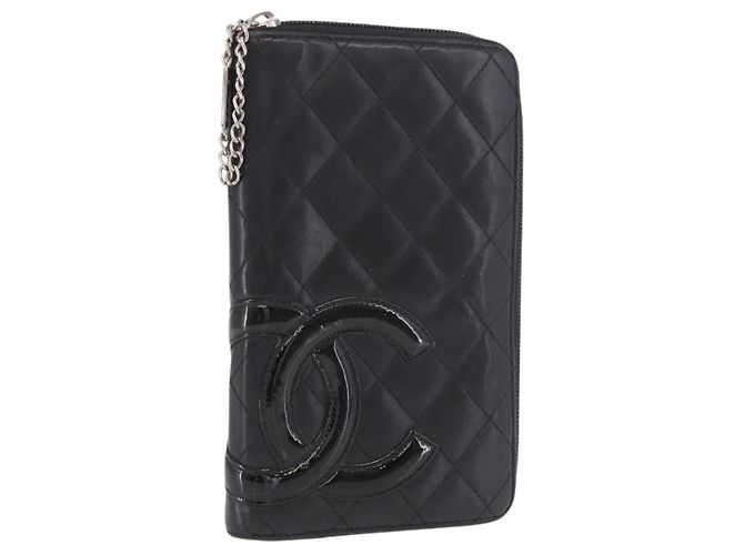 CHANEL Cambon Line Lange Geldbörse Lammleder Schwarz CC