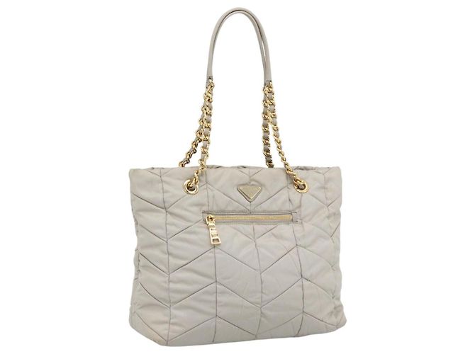 PRADA Bolso Tote con Cadena Nylon Gris Oro