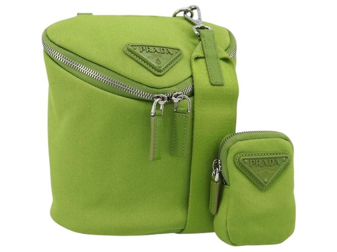 PRADA Shoulder Bag Canvas Green Silver