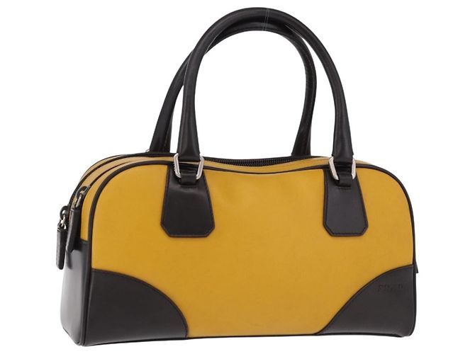 PRADA Handtasche Leder Gelb Silber