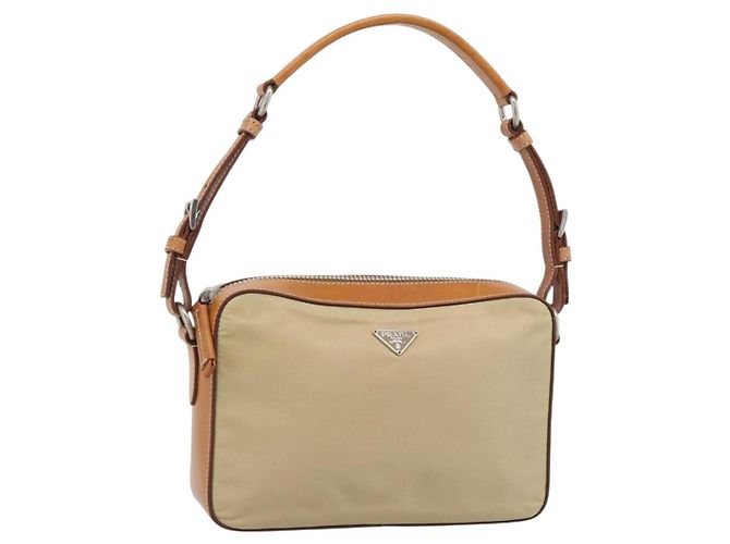 PRADA Shoulder Bag Nylon Beige Silver