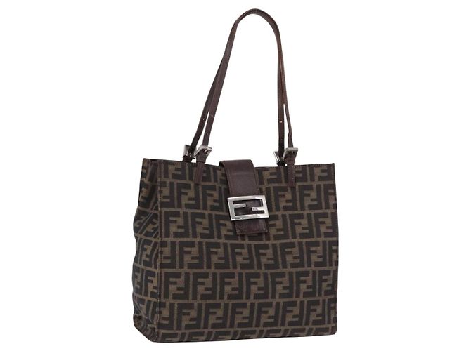 FENDI Zucca Canvas Tote Bag Brown Black