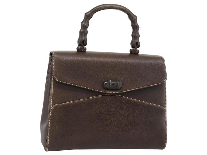 GUCCI Bamboo Hand Bag Leather Brown