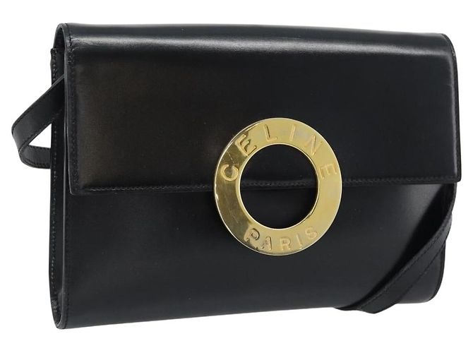 Céline CELINE Circle Shoulder Bag Leather Black Gold