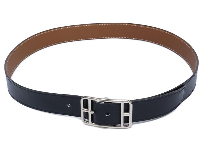 Hermès Hermes Cape Cod Box Calf Reversible Belt Black Silvery Golden