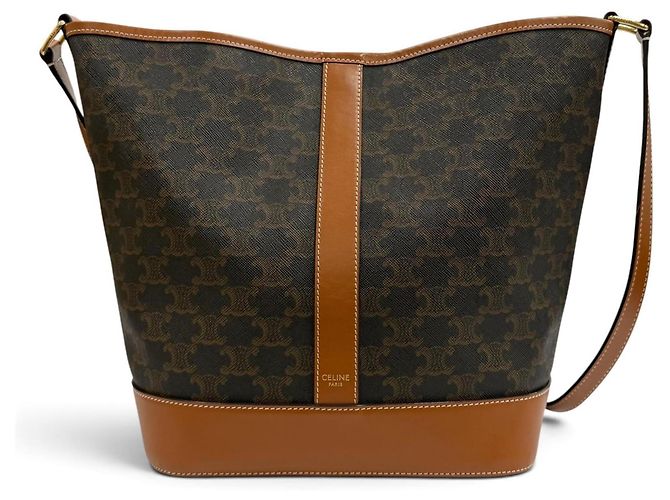 Céline Borsa a secchiello media in pelle Celine Triomphe Marrone