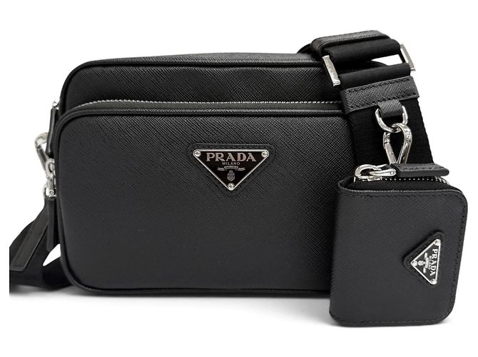 Bolsa de Ombro Prada em Couro Saffiano com Mini Bolsa Preto