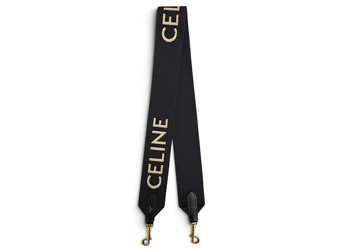 Céline Celine Canvas Leather Jacquard Logo Shoulder Strap Black Beige