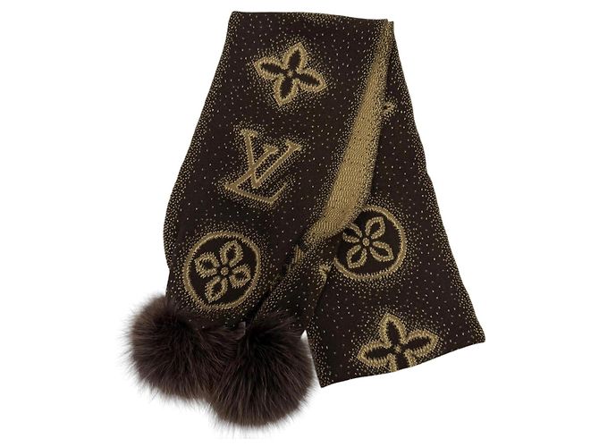 Louis Vuitton brauner Kaschmir-Stola mit Fuchsfell