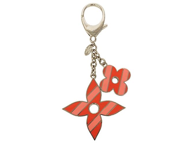 Portachiavi Louis Vuitton Monogram Flower Argento Rosa Rosso