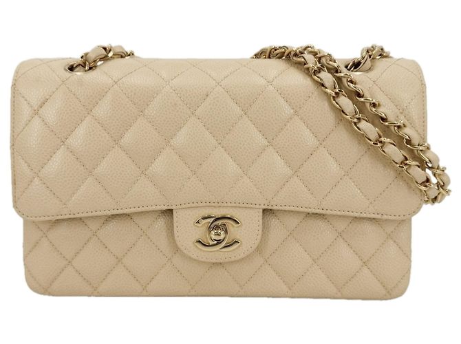 Bolsa de Ombro Chanel Matelassé 25 Bege Dourado