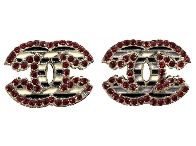 Orecchini Chanel Coco Mark con strass Bianco Rosso Blu