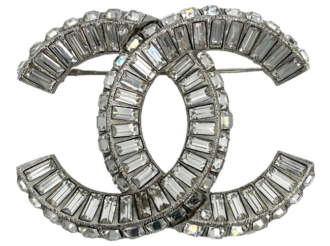 Spilla Chanel con strass da donna Argento Bianco