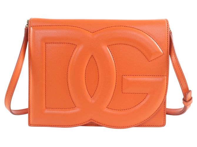 Bolsa Tiracolo com Aba Dolce & Gabbana em couro laranja com logo DG