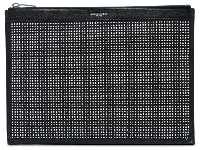 Saint Laurent schwarze Leder-Clutch mit Nieten