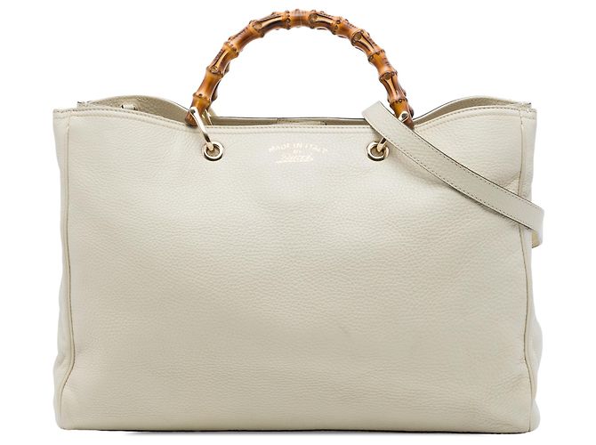 Bolsa Gucci Bamboo Shopper Large em couro de bezerro branco