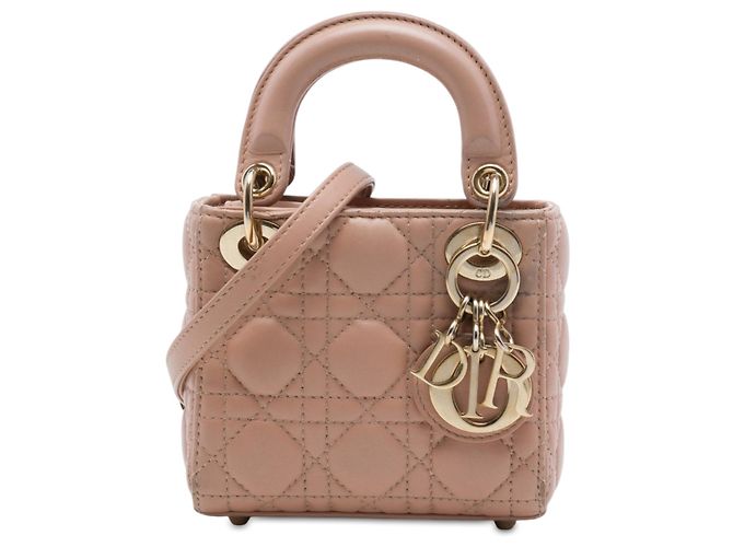 Dior Brown Micro Lambskin Cannage Lady Dior Marrom Carne