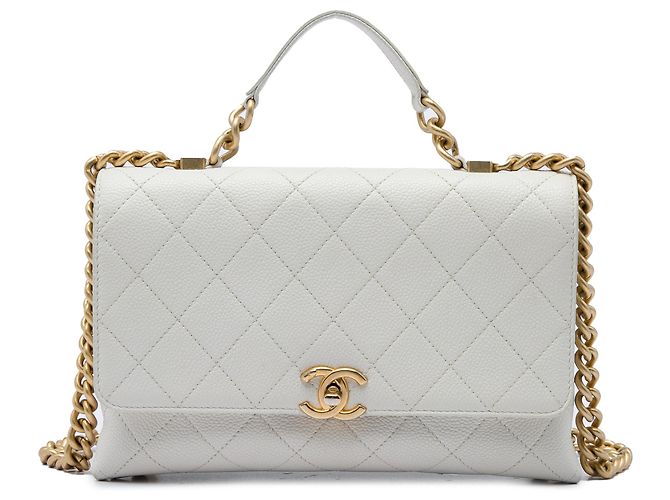 Sac à main Chanel White Medium Stitched Caviar Chic Affinity Top Handle Bag Blanc
