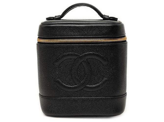 Chanel Black CC Caviar Vanity Case Preto
