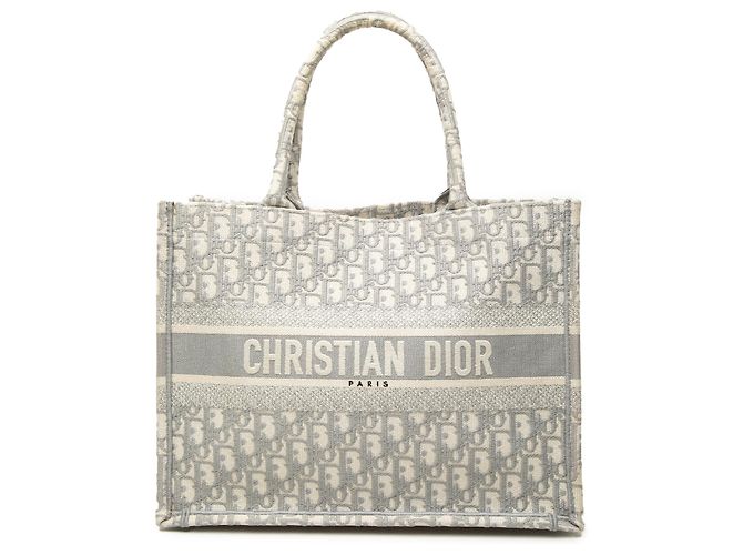 Dior Gray Medium Oblique Embroidered Canvas Book Tote Brown