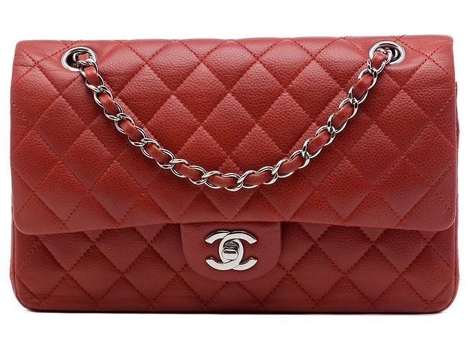 Chanel Red Medium Classic Caviar Double Flap Rouge