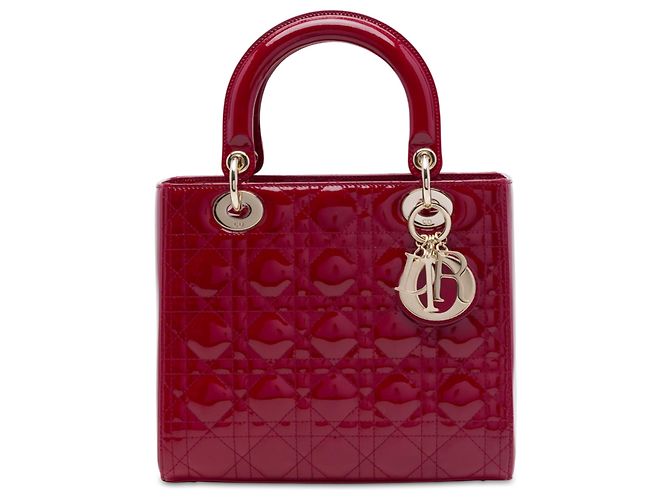 Dior Red Medium Patent Cannage Lady Dior Rosso Bordò