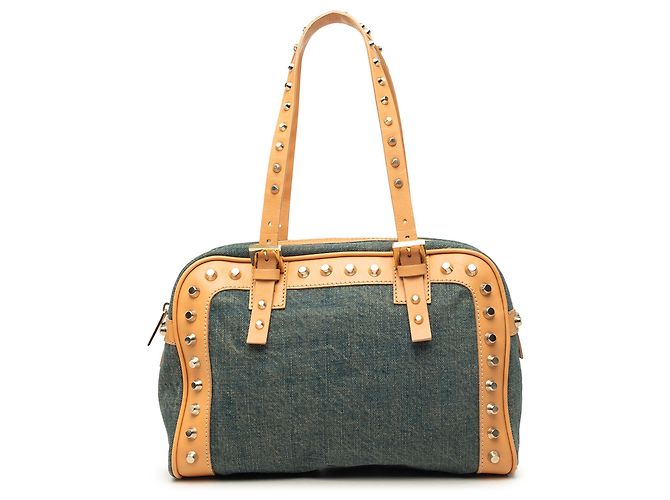 Borsa a tracolla Fendi in denim blu con borchie