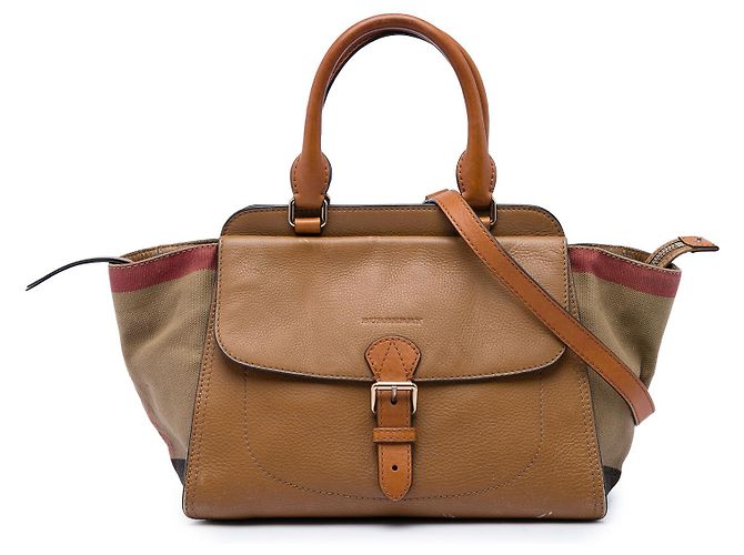 Bolsa Harcourt Burberry em couro marrom e lona House Check