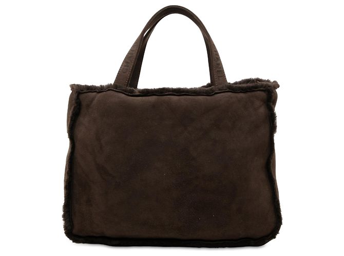 Borsa Tote Chanel in camoscio e shearling marrone Marrone scuro