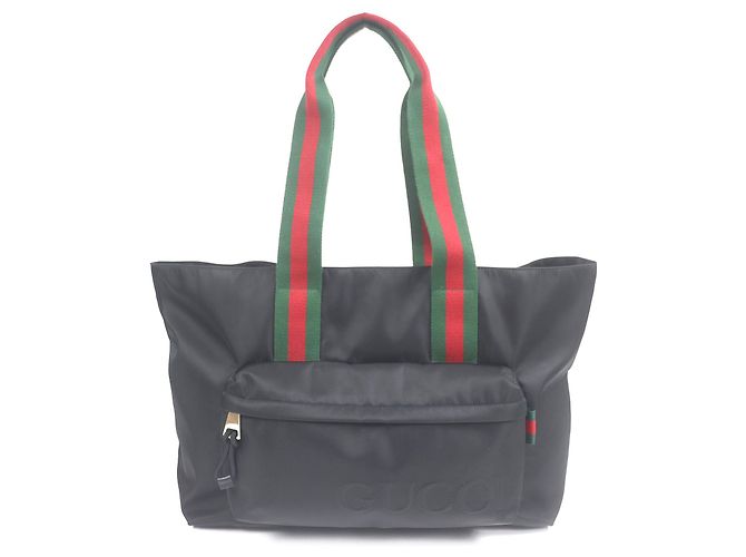 Tote Gucci in nylon nero con banda Web