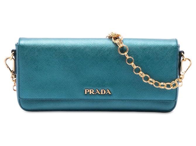 Borsa a tracolla Prada Blue Saffiano Lux Chain Turchese