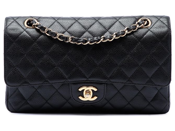 Chanel Black Medium Classic Caviar Double Flap Negro
