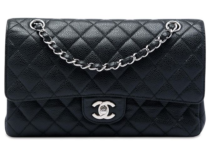 Chanel Black Medium Classic Caviar Double Flap Negro
