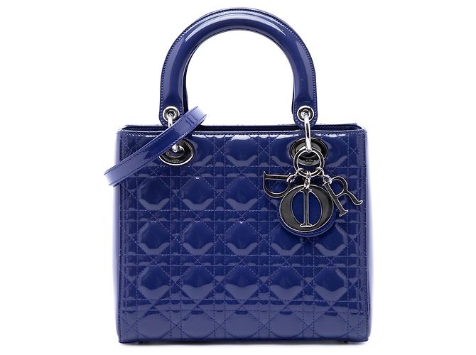 Dior Blue Medium Patent Cannage Lady Dior Bleu